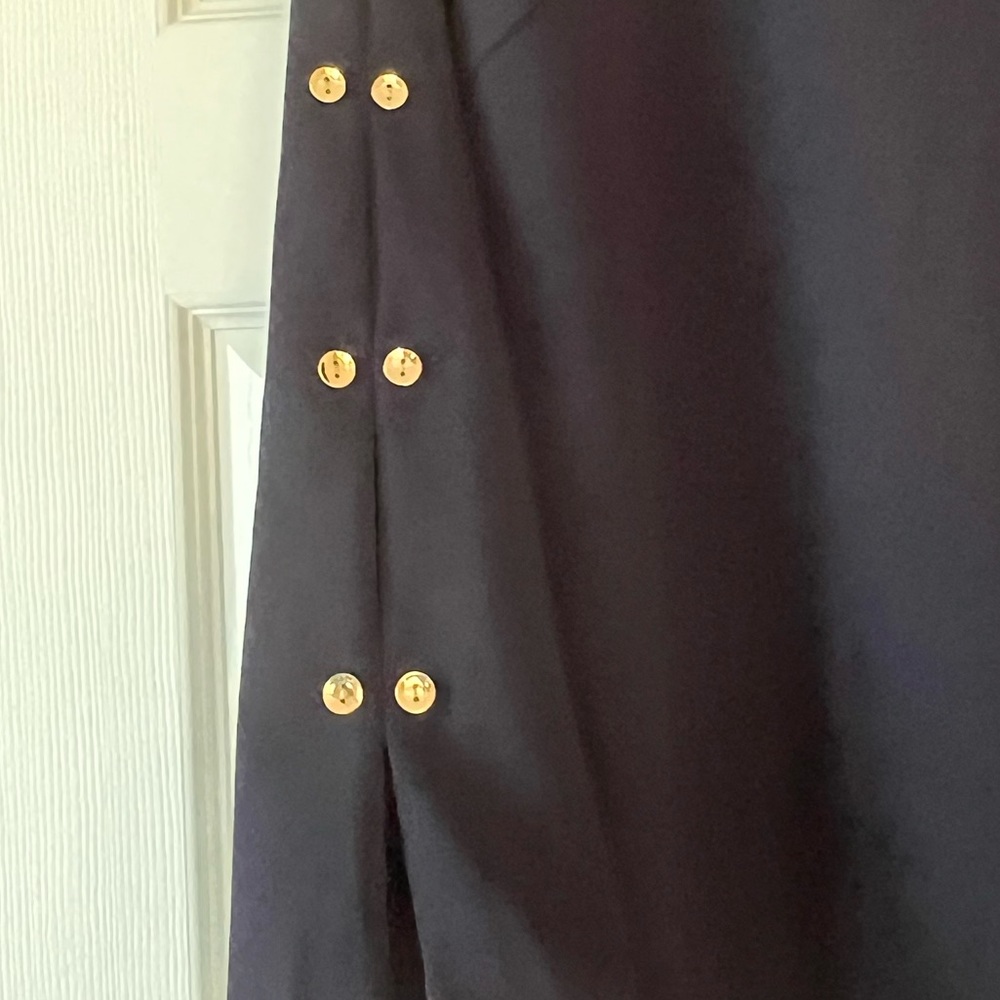 Navy Blue sheath dress w/ gold button accents down sleeve. Ronni Nicole size 14 - Picture 4 of 4